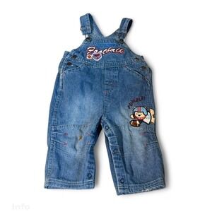 Vintage Cradle Togs 6/9M Denim Football Overalls Baby Boy Embroidered Y2K